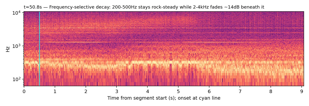 Spectrogram, Drum Sticks, frequency-selective decay, t≈50.8s